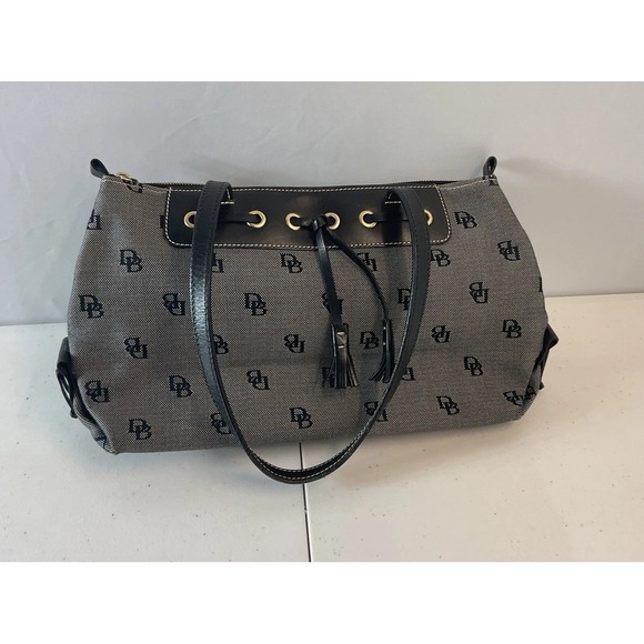 DOONEY & BOURKE Black Signature Tassel Tote Leather Jacquard‎ Satchel Handbag